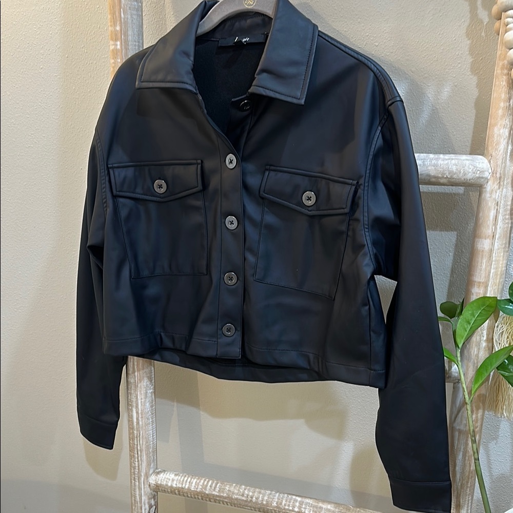 La Joie Faux Leather Black Women's Shirt Jacket size xsmall